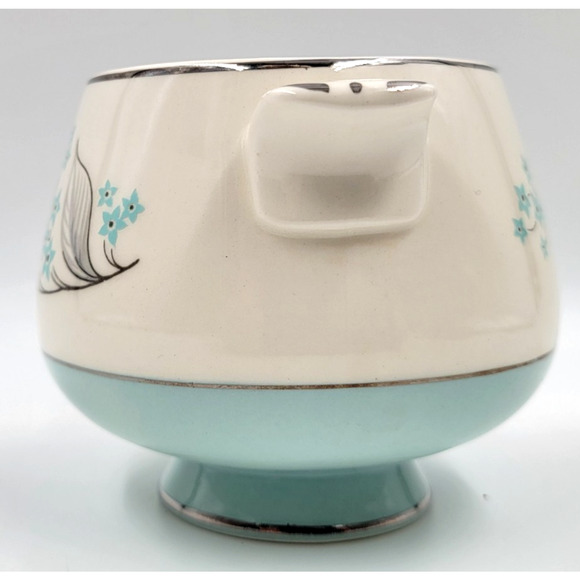 Sevron Powder Blue Lace Footed Sugar Bowl Silver Trim 1950's Coffee Without Lid - Picture 6 of 8